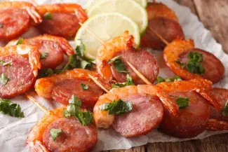 Chorizo and king shrimp skewer