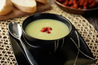 Cream of vegetable soup with chorizo