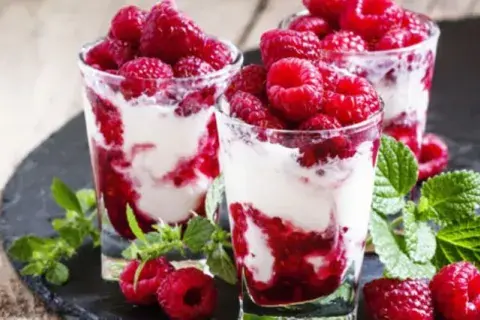 Low-calorie yogurt, cheese, and raspberry ice cream