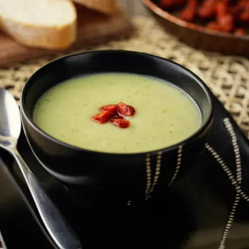 Cream of vegetable soup with chorizo