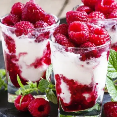 Low-calorie yogurt, cheese, and raspberry ice cream