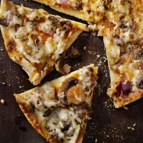 Homemade mushroom and chorizo pizza